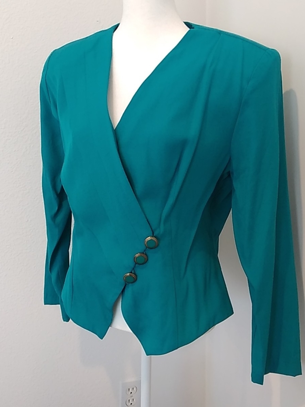 Vintage Teal Wrap-Front Women's Blazer Jacket Retro 80's Grunge Sexy Modernist